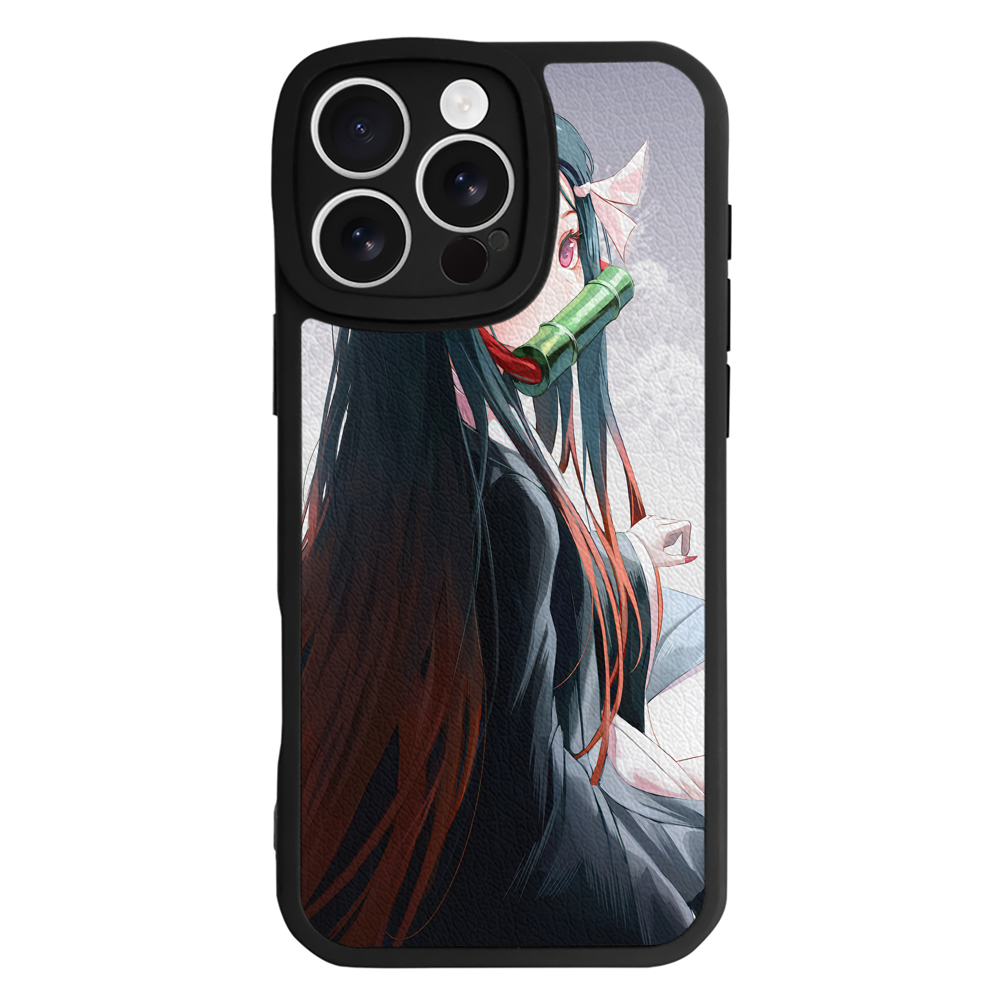 （画像用） 鬼滅の刃（きめつのやいば）竈門 禰󠄀豆子／かまど ねずこ Kamado Nezuko 【iPhone 16シリーズ対応】シリコンスマホケース（レザー調） 材質：シリコン